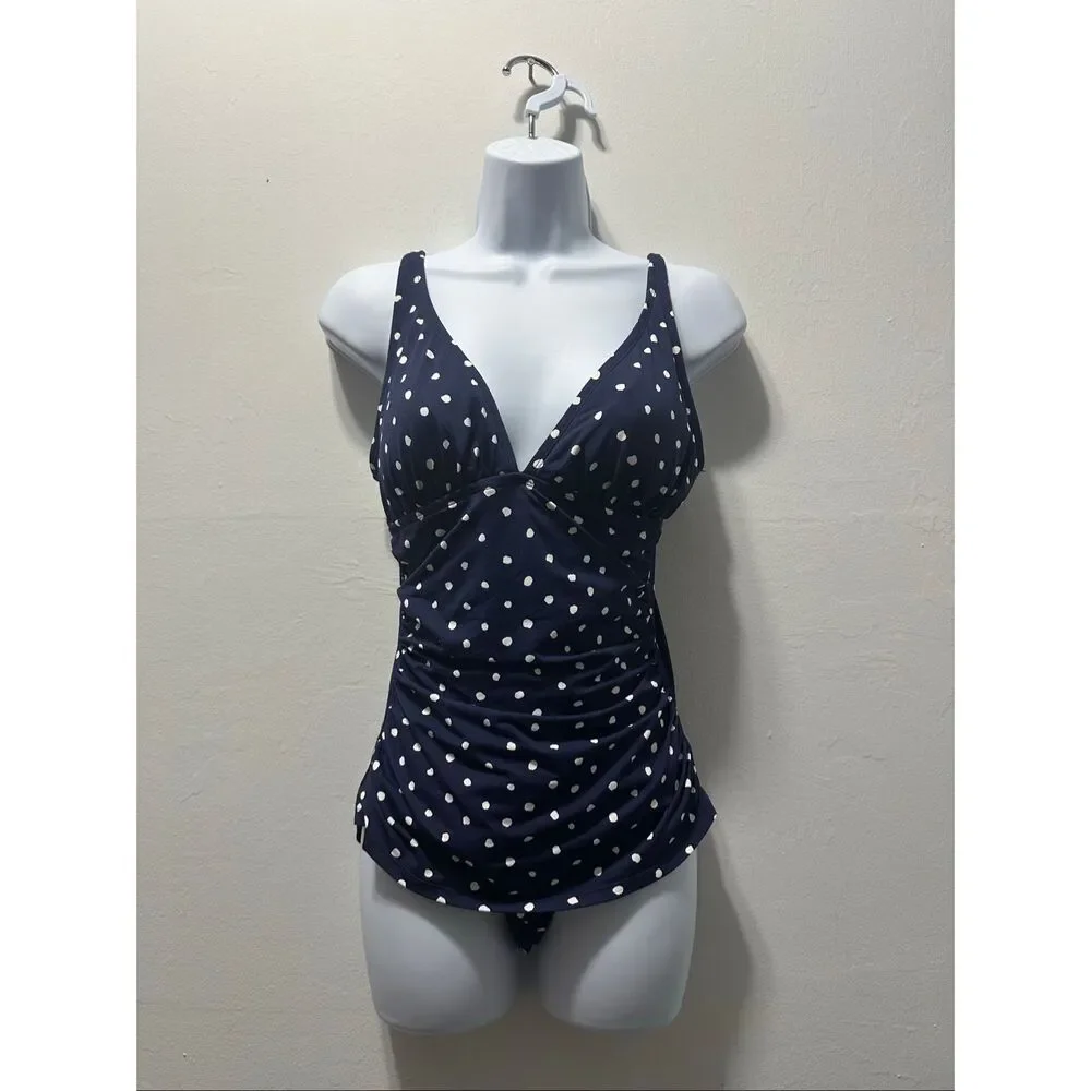 Tommy Bahama One-Piece Swimsuit Blue White Polka Dot Classic Resort Swim Size 8